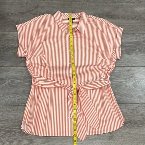 NWT Talbots Tie Waist Button Front Striped Orange and White Short Sleeve Top M - Picture 11 of 16